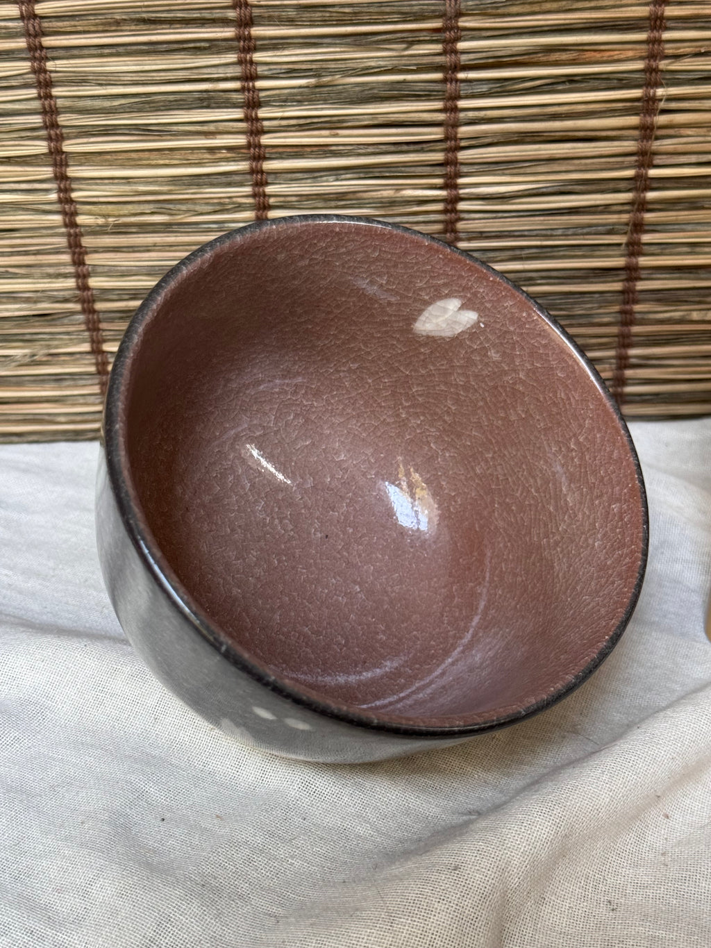 Celadon Matcha Bowl (Chawan) — Sakura Blossoms, Grey Crackle Glaze, Pink Interior