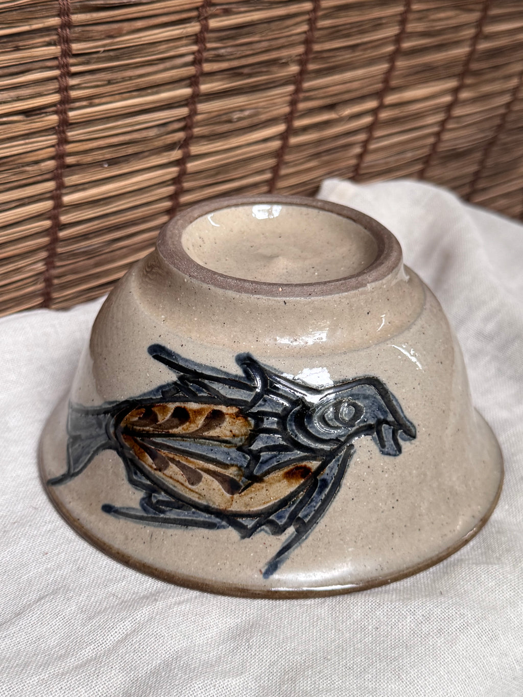 Tsuboya Ryukyu Chawan - Hand-Painted Fish Motif Tea Bowl, Okinawan Pottery