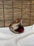 Japanese Futaoki (Lid & Ladle Rest) — Slab-Built, Iron-Painted Grasses, Copper-Red Glaze