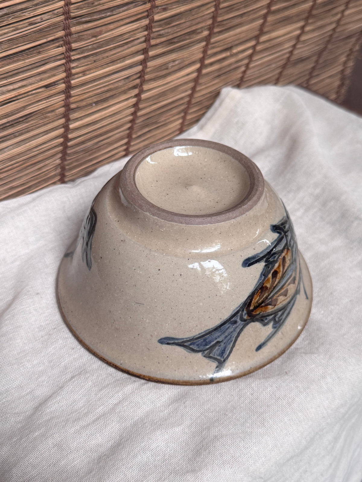 Tsuboya Ryukyu Chawan - Hand-Painted Fish Motif Tea Bowl, Okinawan Pottery