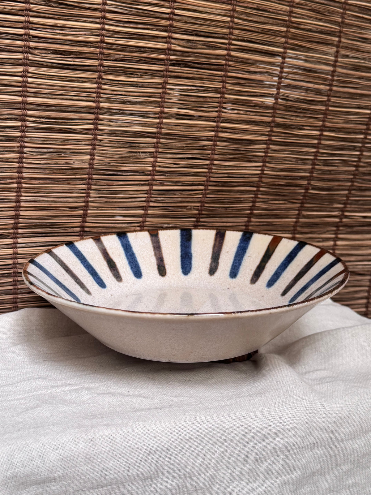 Ceram Okinawan Striped Large Bowl - Hand-Painted Sunburst Design