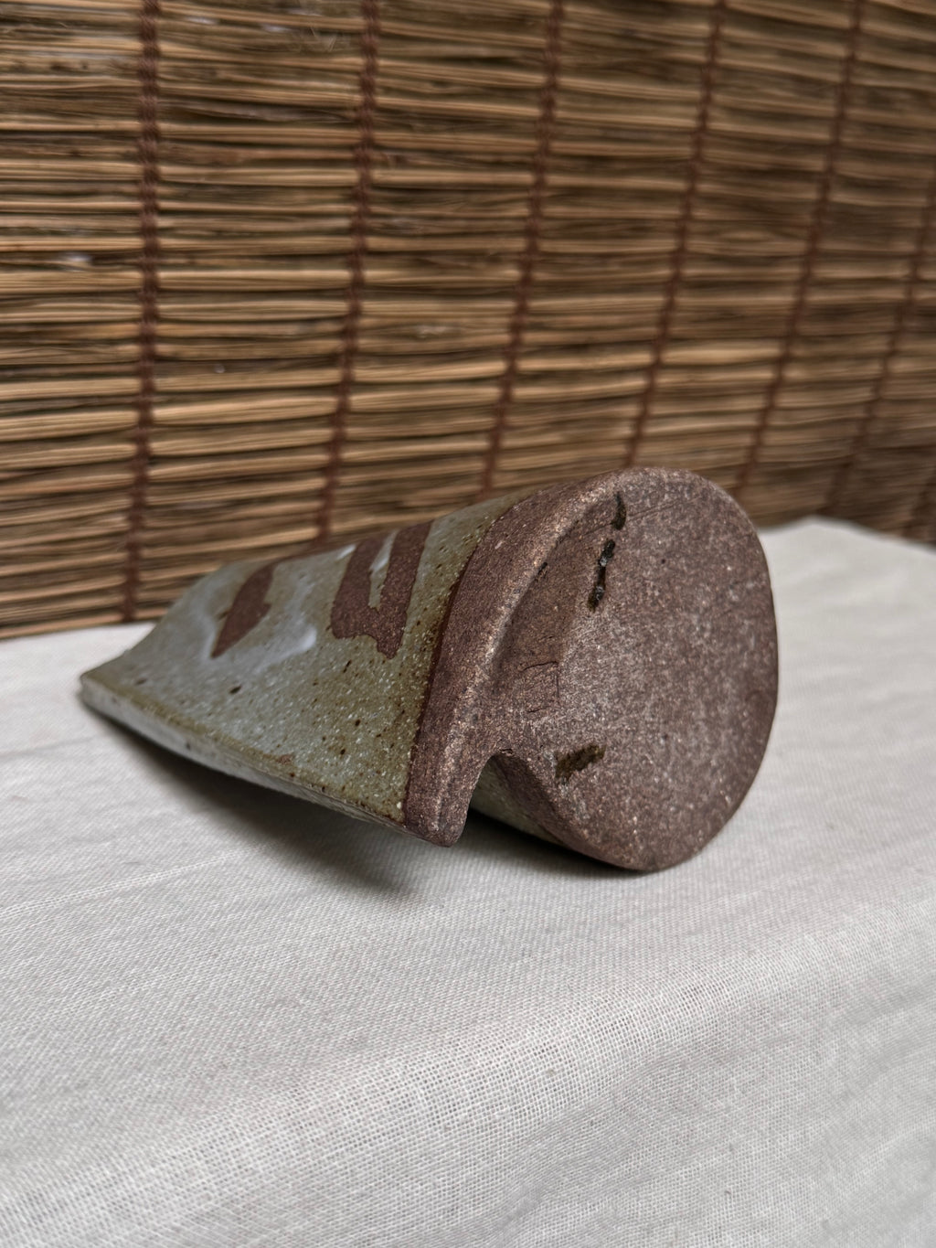 Japanese Speckled Ash Glaze Stoneware with Iron Brush Vase