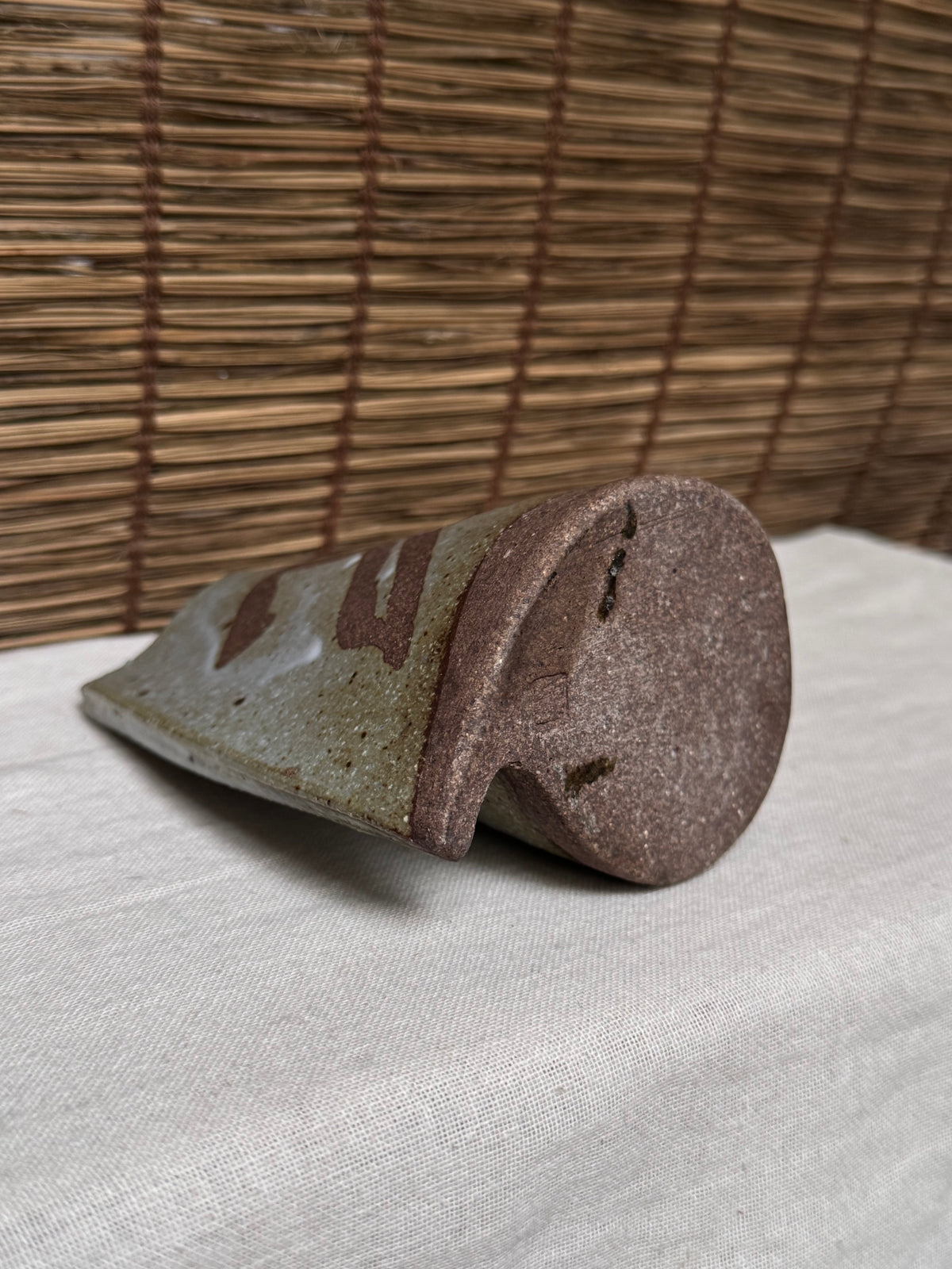 Japanese Speckled Ash Glaze Stoneware with Iron Brush Vase