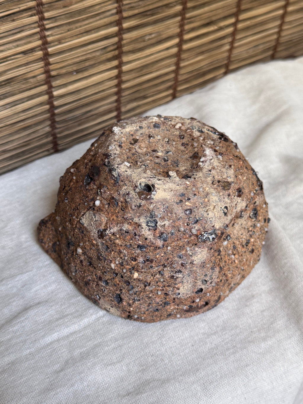 Rustic Stoneware Bowl — Heavy Grogged Clay, "Stone-Skin" (Ishihada) Textured Surface, Organic Form