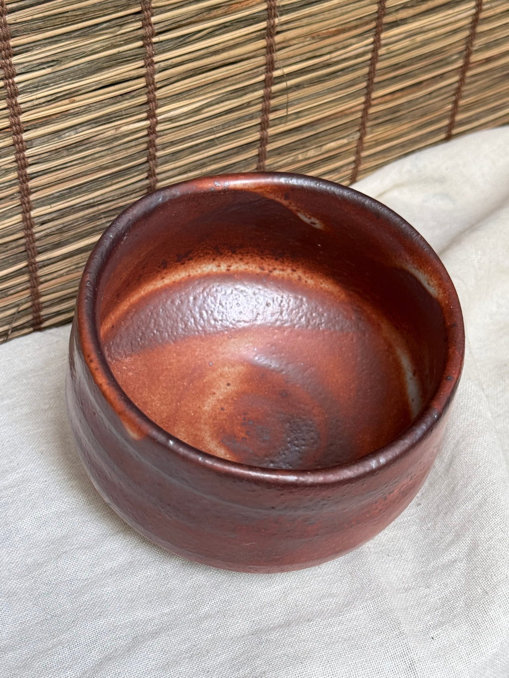Aka-Shino Chawan — Red Shino Glaze, Mino Ware, Wooden Box