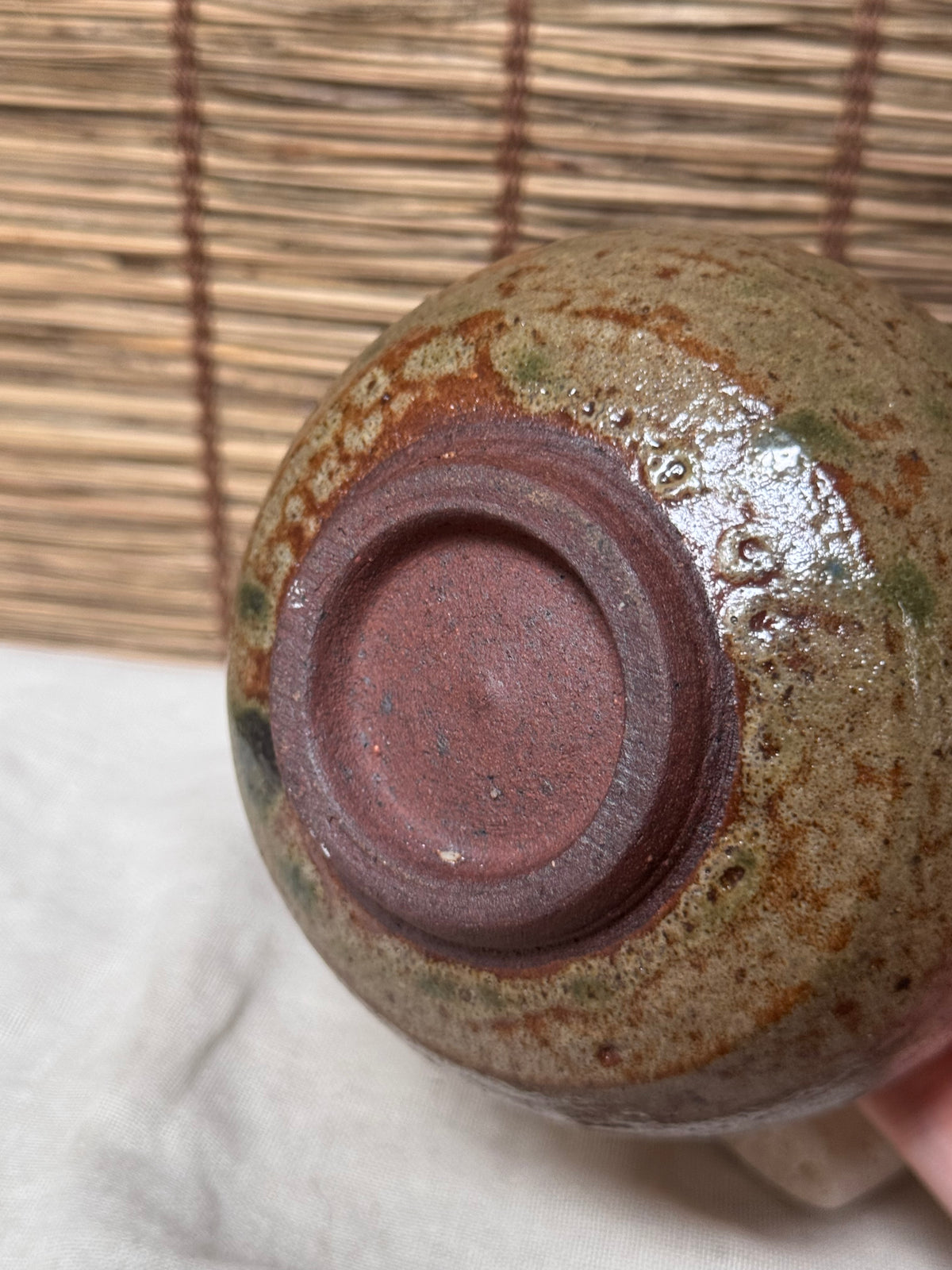 Matcha Chawan — Ash Glaze with Iron Flashing, Rounded Form