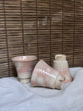 Hagi-yaki Guinomi Cups, Set of 3 — Blush Pink Glaze, Split Foot