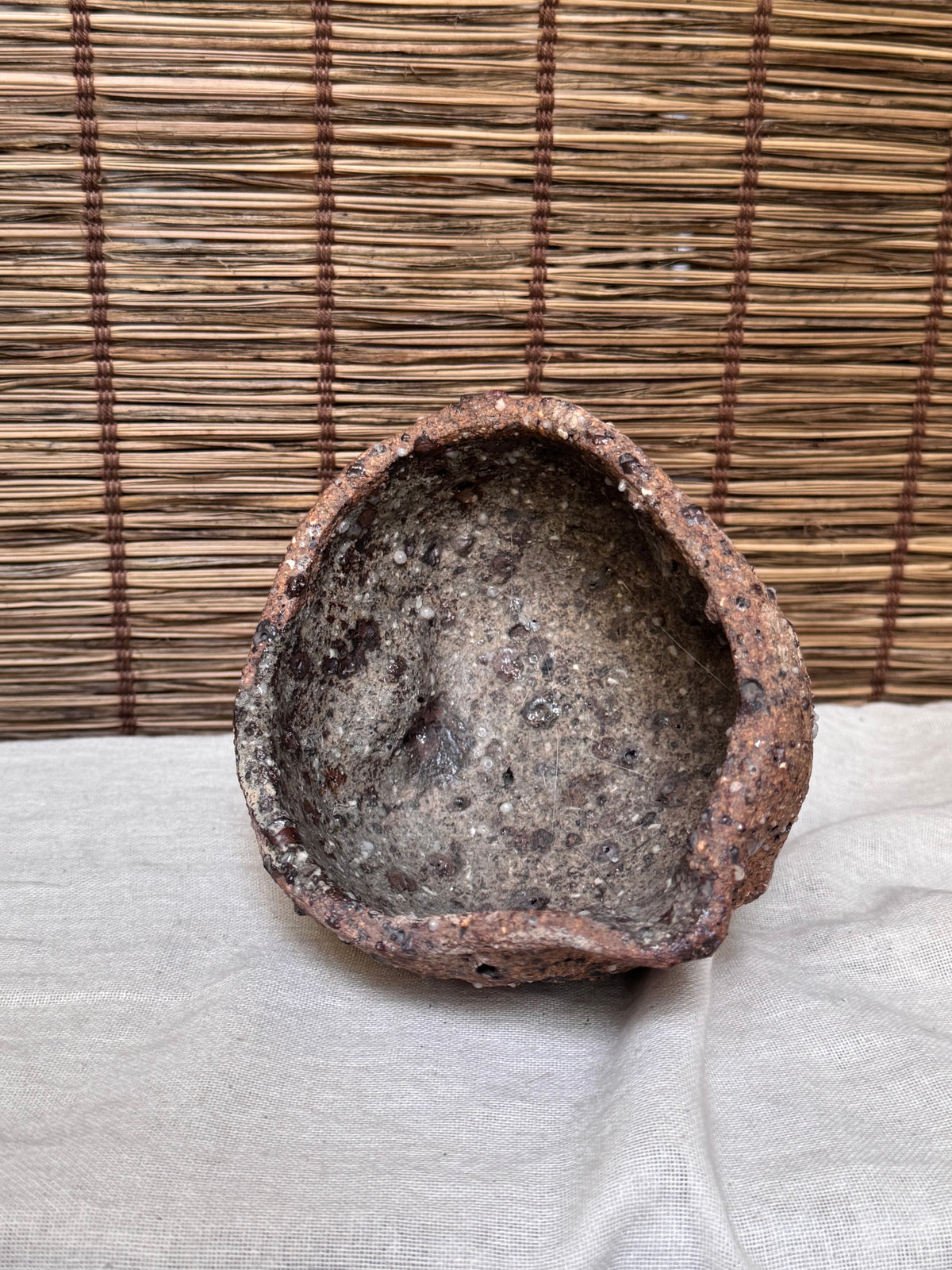 Rustic Stoneware Bowl — Heavy Grogged Clay, "Stone-Skin" (Ishihada) Textured Surface, Organic Form