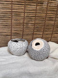 Japanese Crackle-Glaze Mini Plant Pots, Set of 2 — Round Ceramic Planters, Drainage Hole