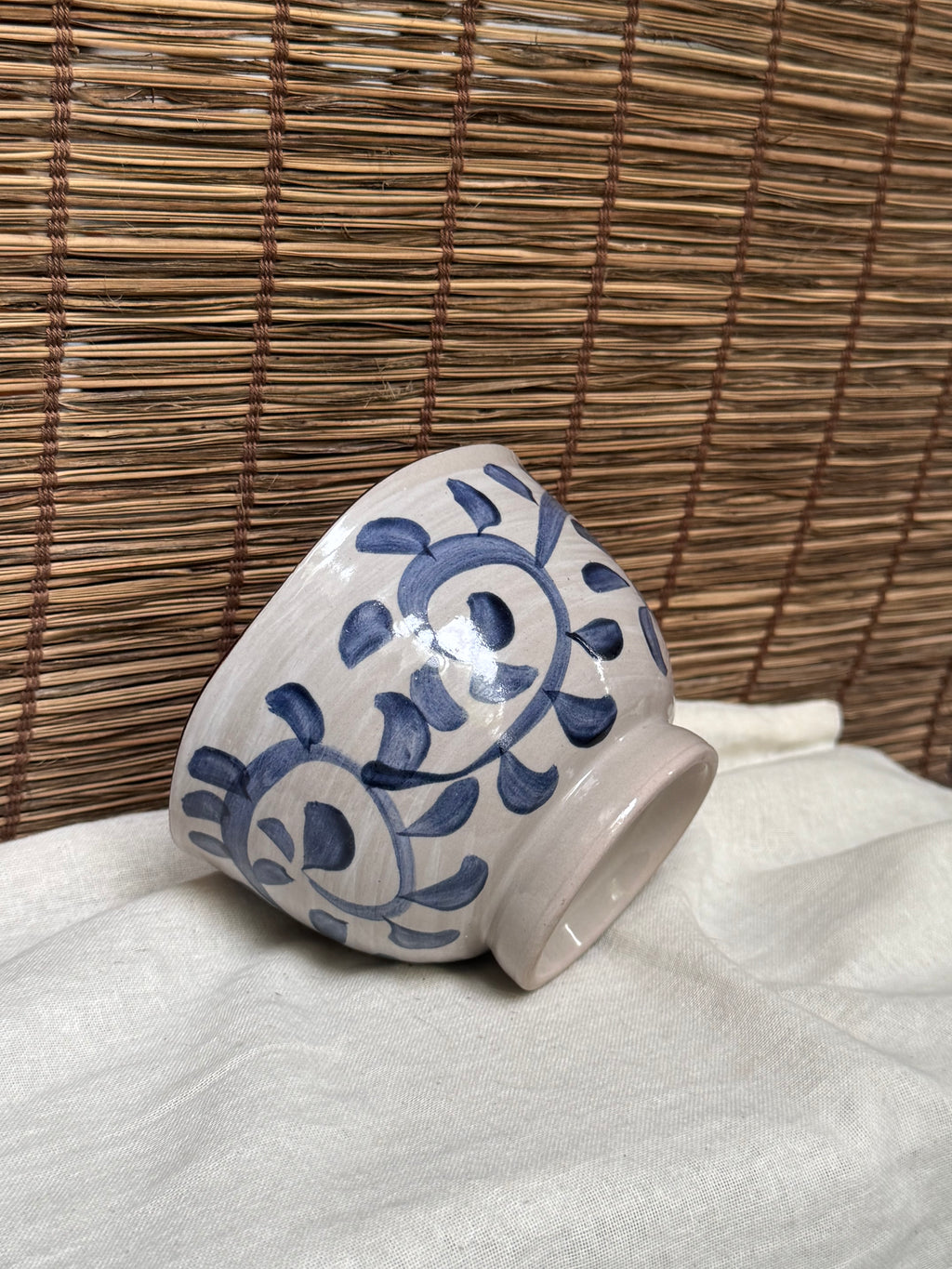 Akari Medium Bowl — Hand-Painted Blue Floral Pattern, Scalloped Rim