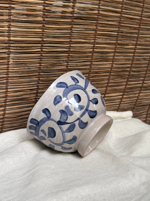 Akari Medium Bowl — Hand-Painted Blue Floral Pattern, Scalloped Rim