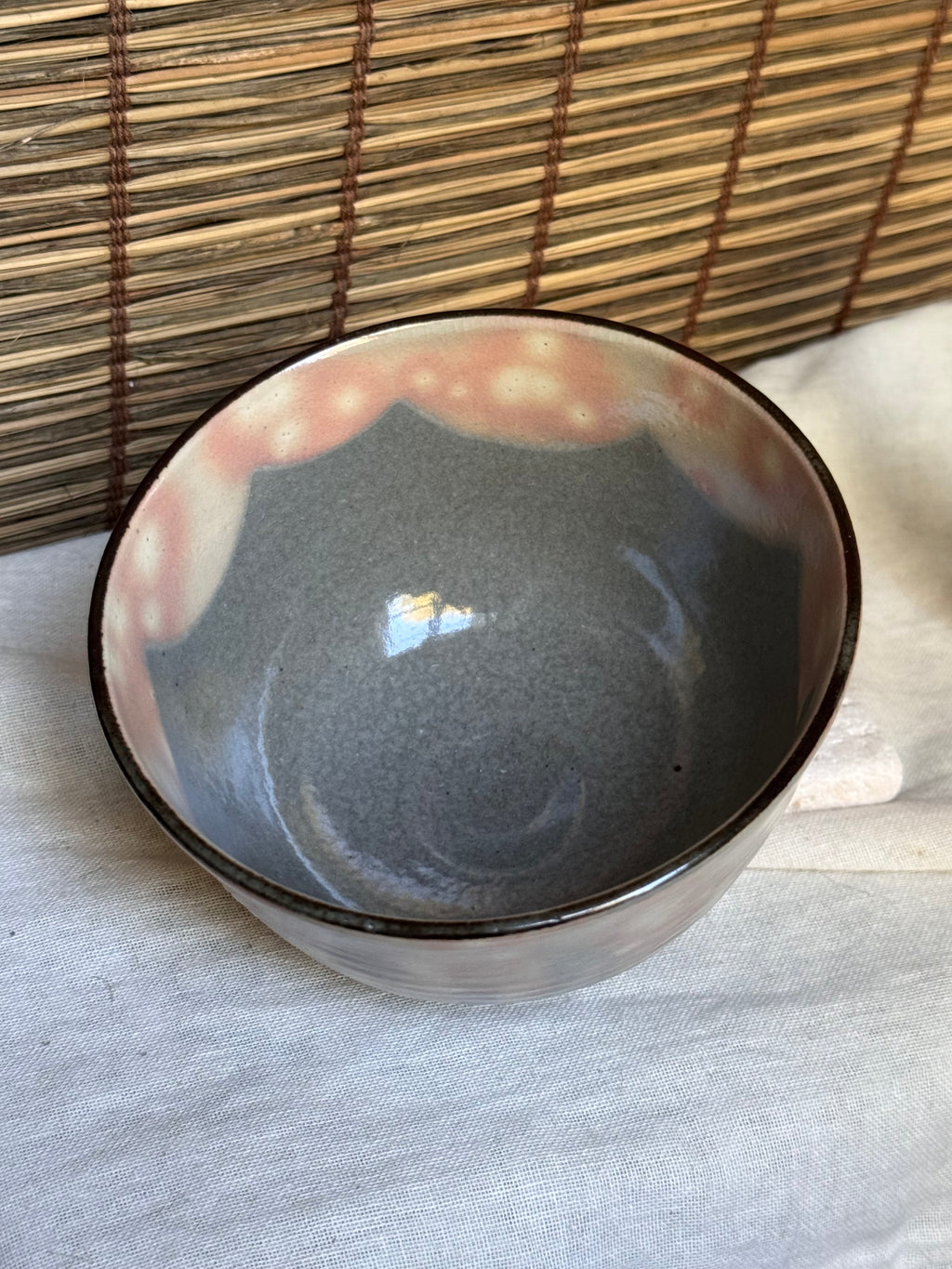 Kyoto Ware Matcha Chawan by Shōkoku (松谷) — Spring Fields in Raised Enamel and Gold, Signed Wooden Box