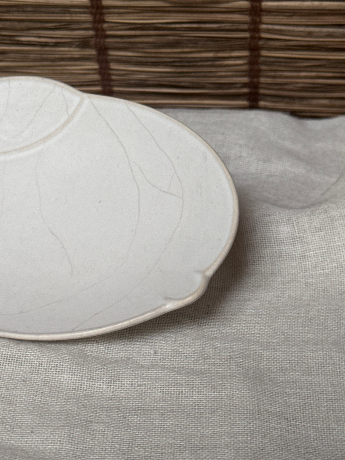 Tachikichi Rabbit-Shaped Plates, Single — White Crackle Glaze, Pink Ears