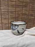 Mino-Karatsu Teacup — Painted Foliage Motif, Iron-Brown Dripped Rim