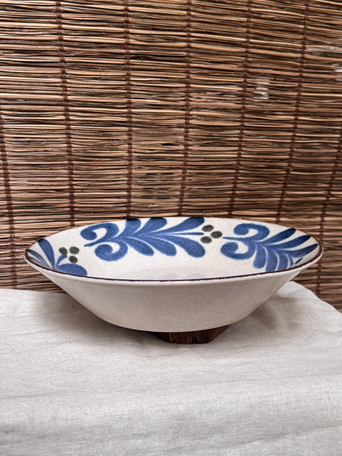Ceram Blue Floral Bowl - Hand-Painted Scroll & Leaf Motif