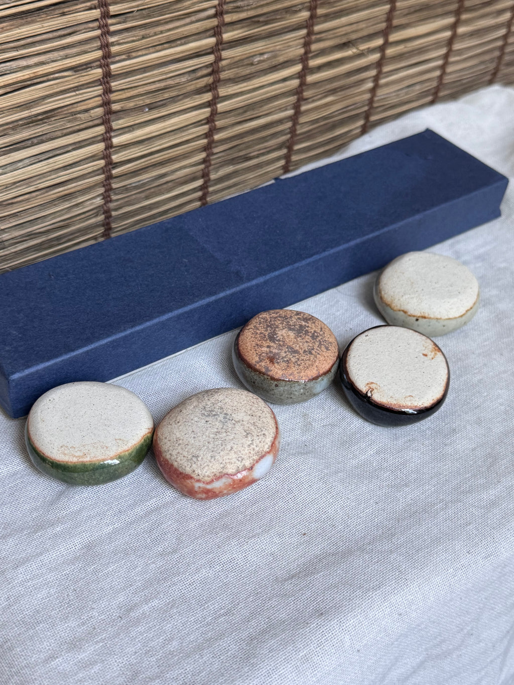 Five Elements ("Godai") Ceramic Chopstick Rests, Boxed Set of 5 — Earth, Water, Fire, Wind, Void