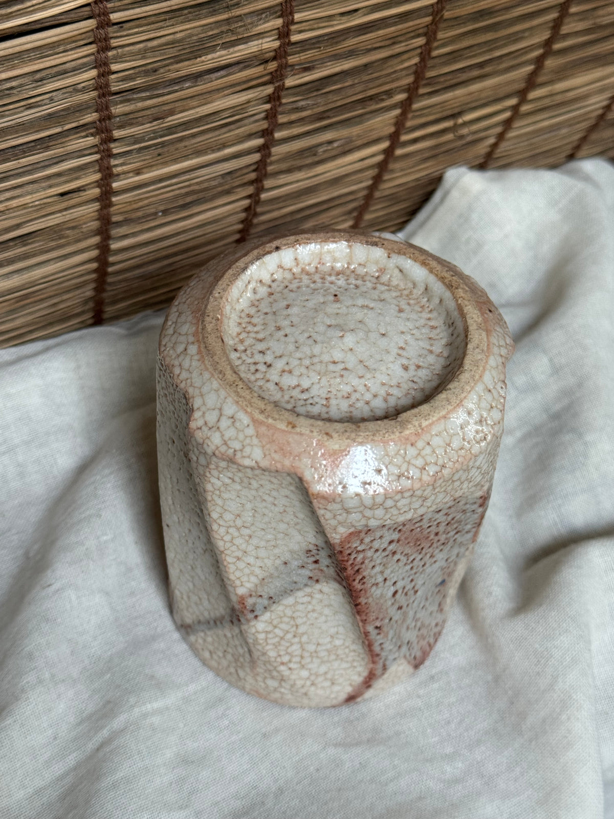 Shino-Yaki Faceted Yunomi Cup, Blush Pink Ash Glaze