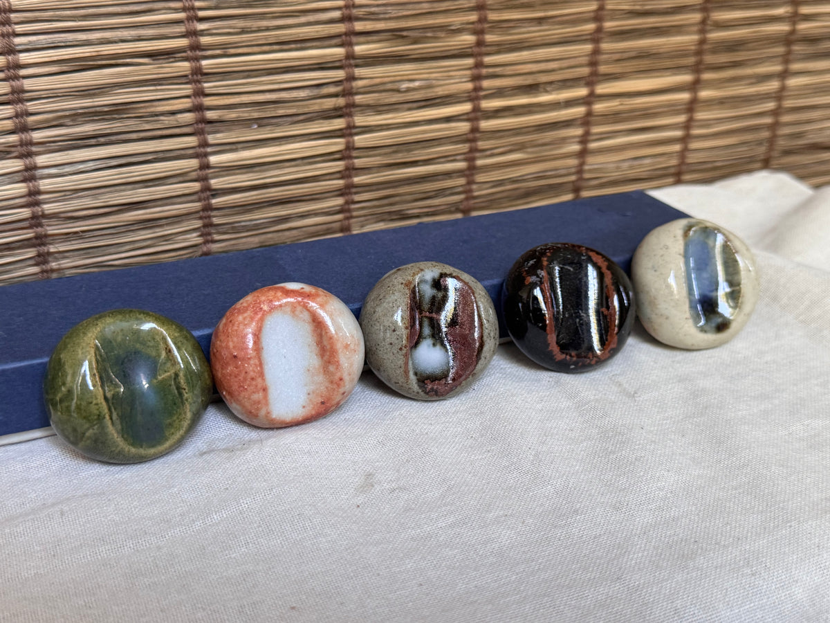 Five Elements ("Godai") Ceramic Chopstick Rests, Boxed Set of 5 — Earth, Water, Fire, Wind, Void