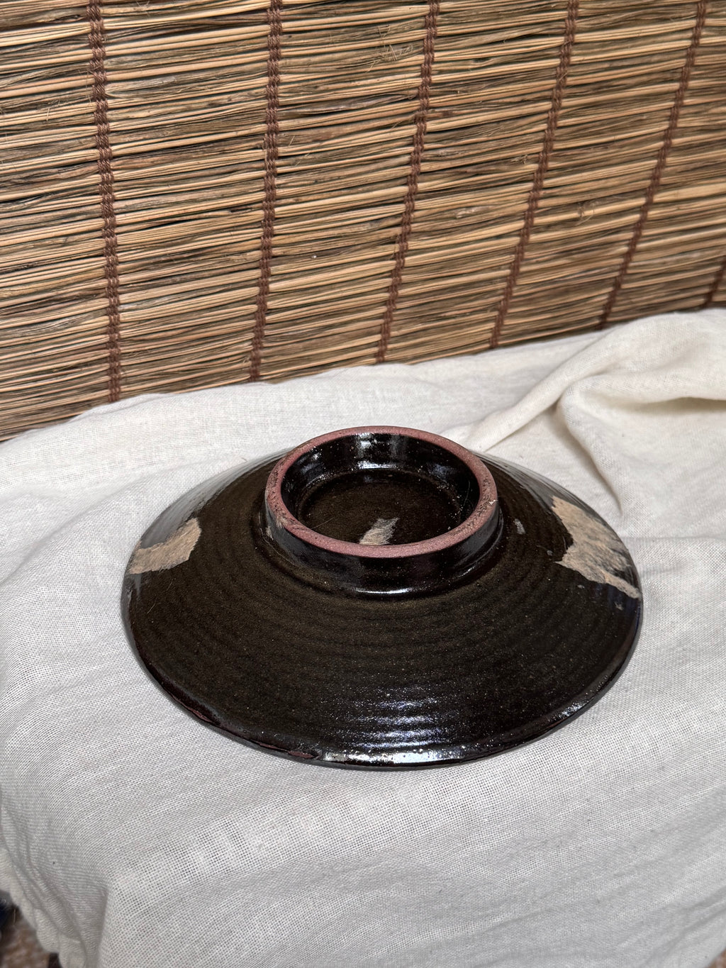 Yachimun Okinawan Pottery Plate — Hand-Painted Paneled Floral Design