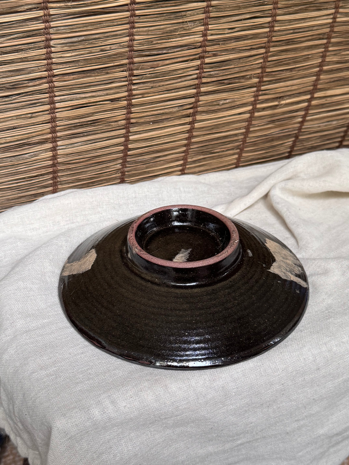 Yachimun Okinawan Pottery Plate — Hand-Painted Paneled Floral Design