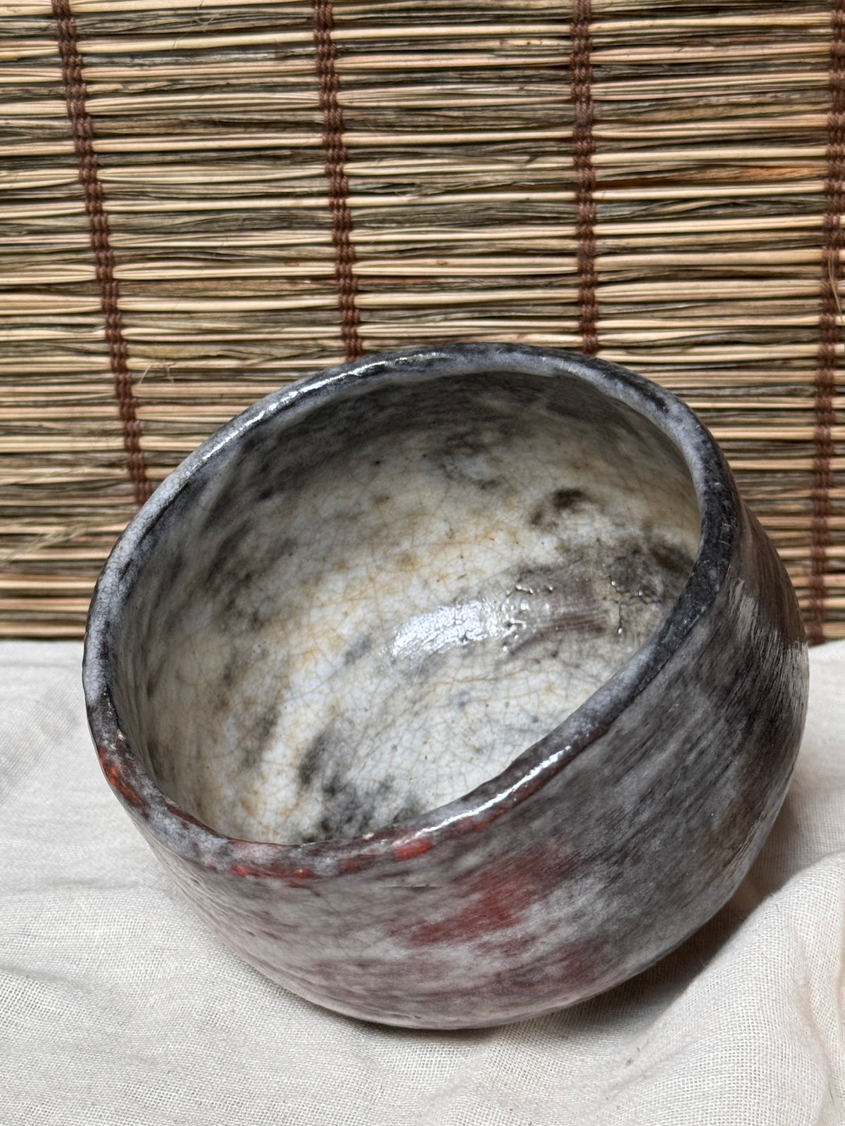Nezumi-Shino Chawan — Grey and Red Shino Glaze, Mino Ware