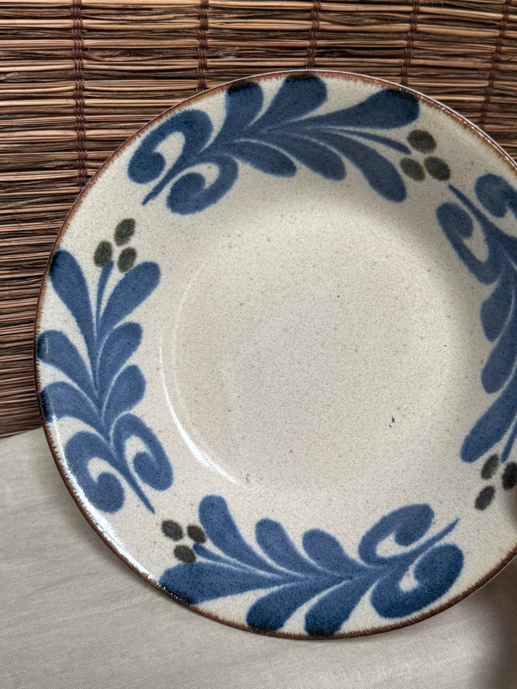 Ceram Blue Floral Bowl - Hand-Painted Scroll & Leaf Motif