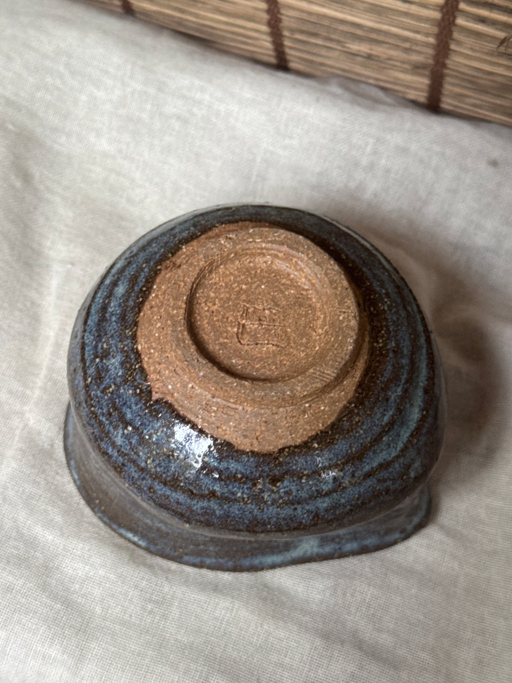 Matcha Chawan (Small)— Blue-White Opalescent Glaze, Iron Clay, Pinched Triangular Rim