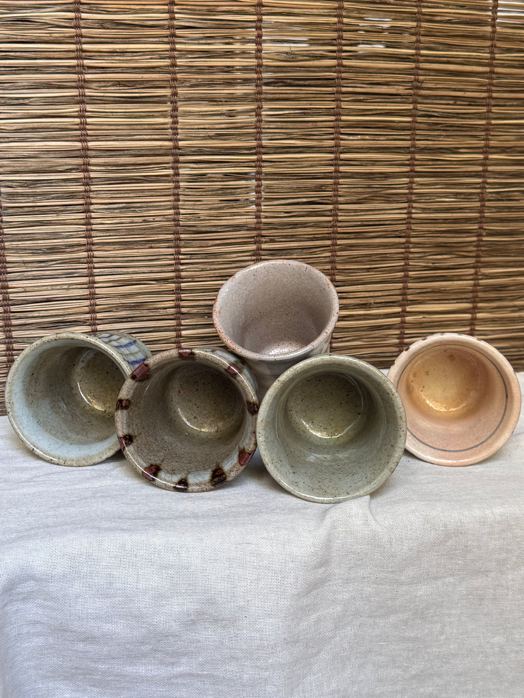 Multi Cups by K. Chikazawa — Boxed Set of 5 Hand-Thrown Yunomi, Mismatched Glaze Designs