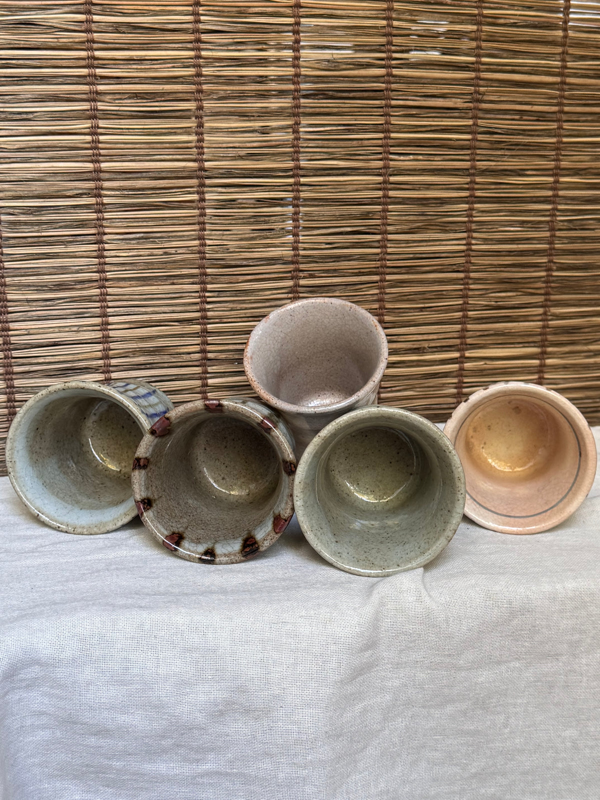 Multi Cups by K. Chikazawa — Boxed Set of 5 Hand-Thrown Yunomi, Mismatched Glaze Designs
