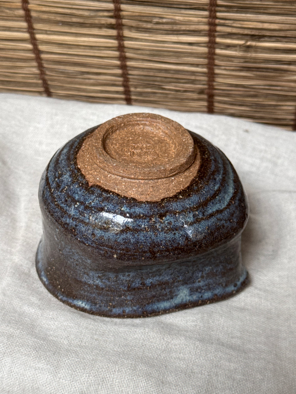 Matcha Chawan (Small)— Blue-White Opalescent Glaze, Iron Clay, Pinched Triangular Rim
