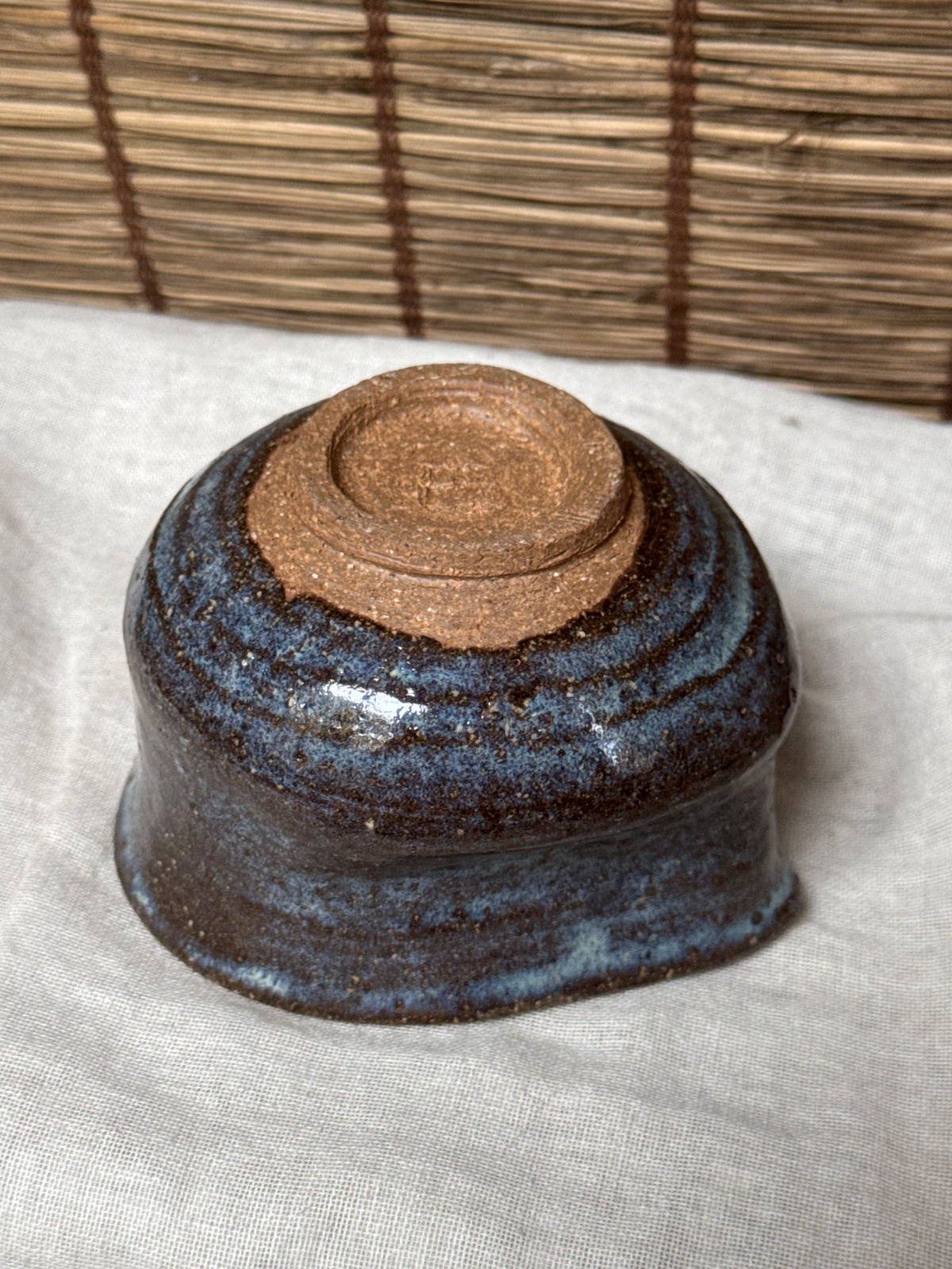 Matcha Chawan (Small)— Blue-White Opalescent Glaze, Iron Clay, Pinched Triangular Rim