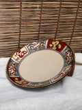Yachimun Okinawan Pottery Plate — Hand-Painted Paneled Floral Design
