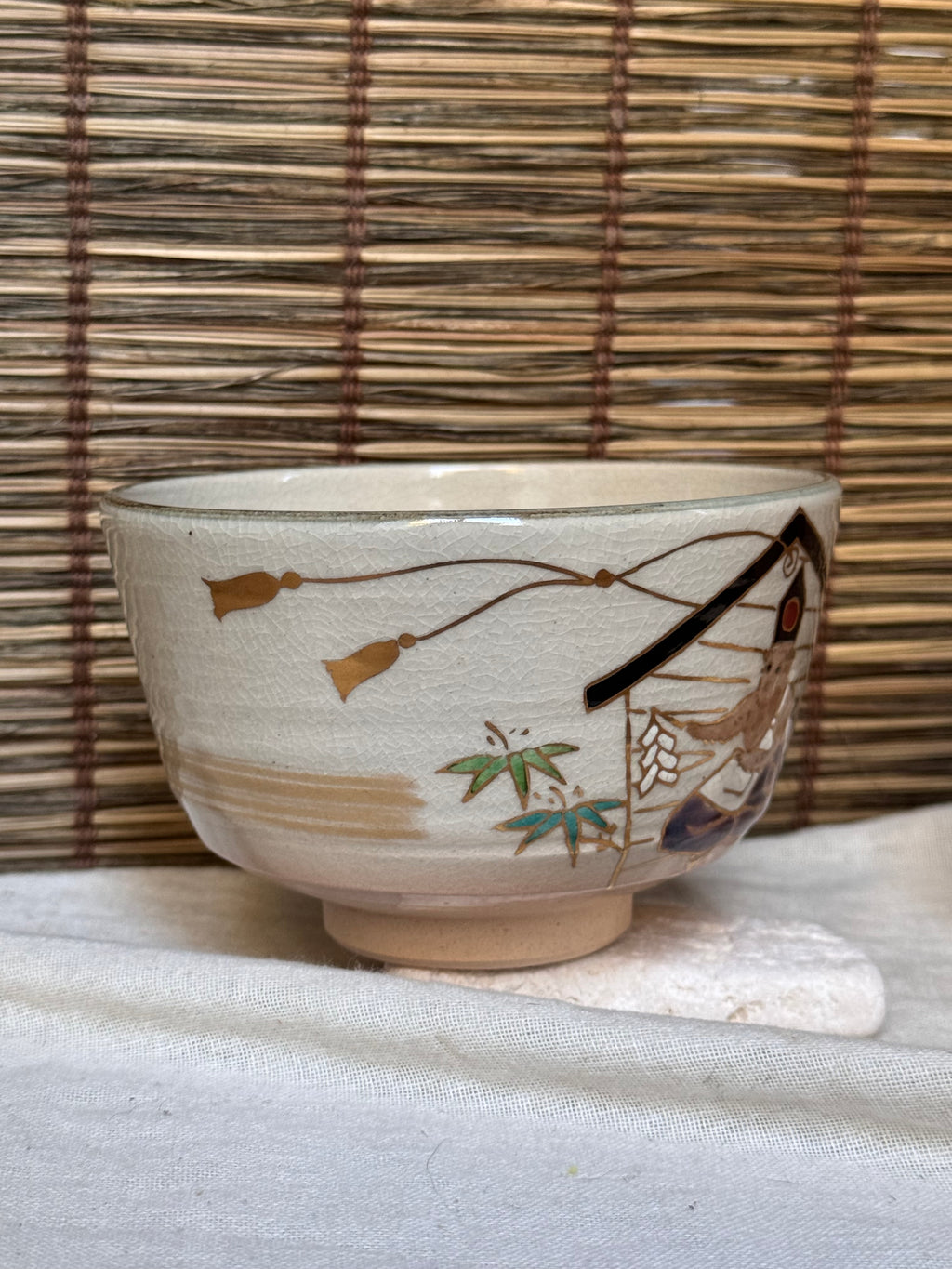 Kyoto Ware Zodiac Tea Bowl (Eto Chawan), Year of the Monkey — Monkey on an Ema with Pine, Bamboo and Plum