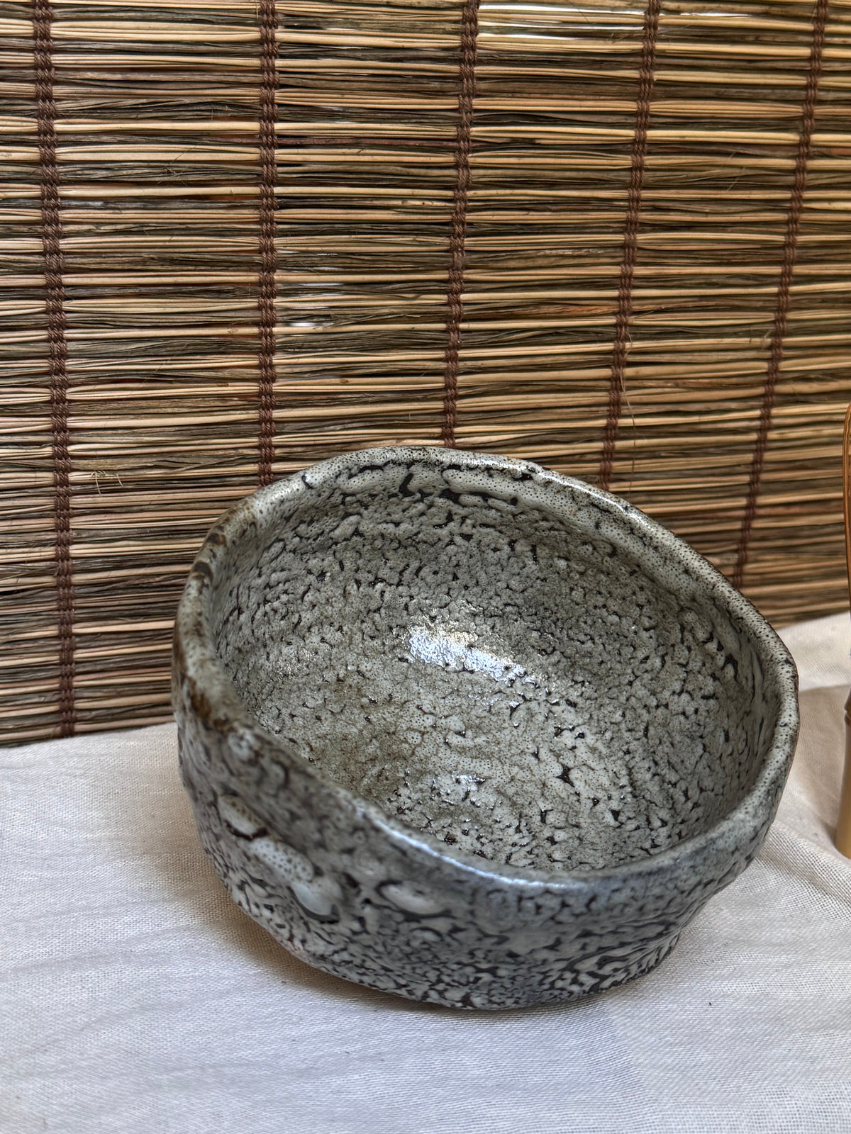 Oni-Hagi Chawan, Hand-Formed — White Crawl Glaze, Paper Box