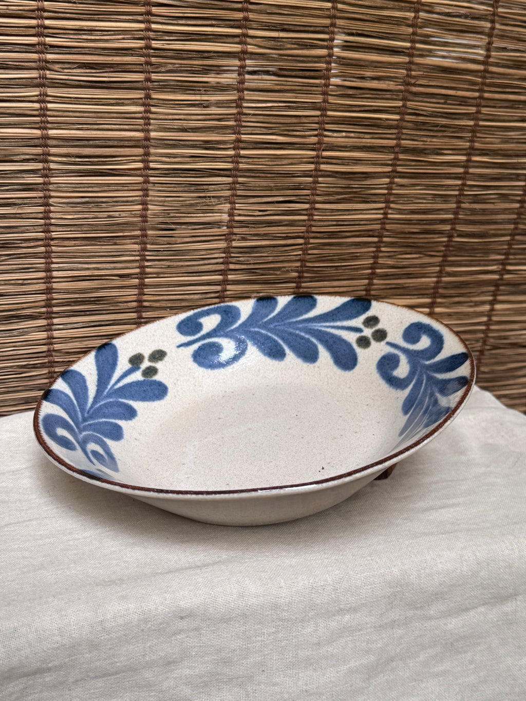Ceram Blue Floral Bowl - Hand-Painted Scroll & Leaf Motif