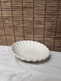 Fluted Chrysanthemum Dish — White Monochrome Glaze, Ribbed Petal Rim, Raised Glazed Footring