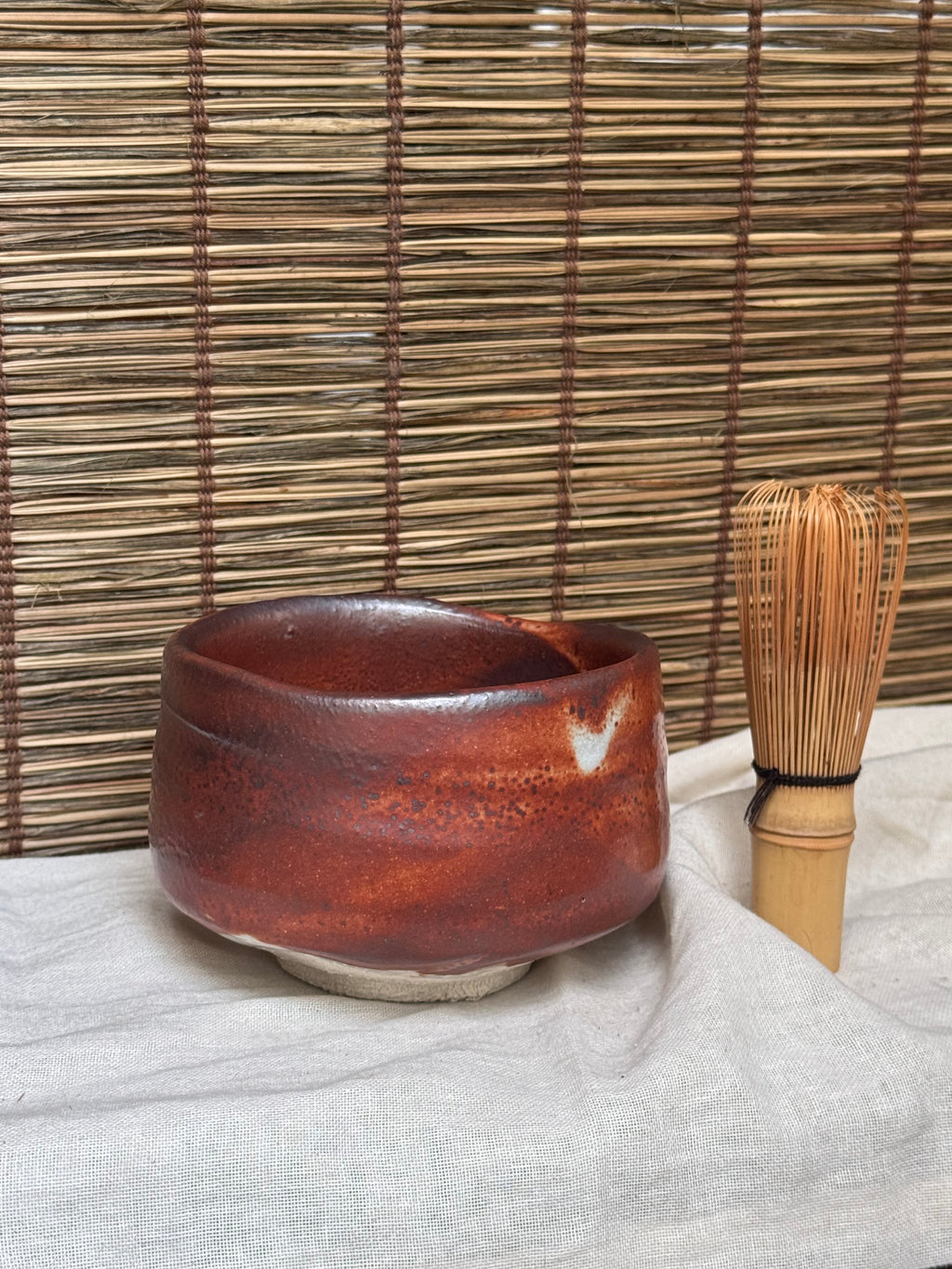 Aka-Shino Chawan — Red Shino Glaze, Mino Ware, Wooden Box