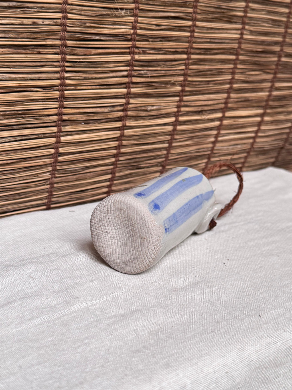 Japanese Mini Hanging Vase with Hand-Painted Leaf and Stripe Design