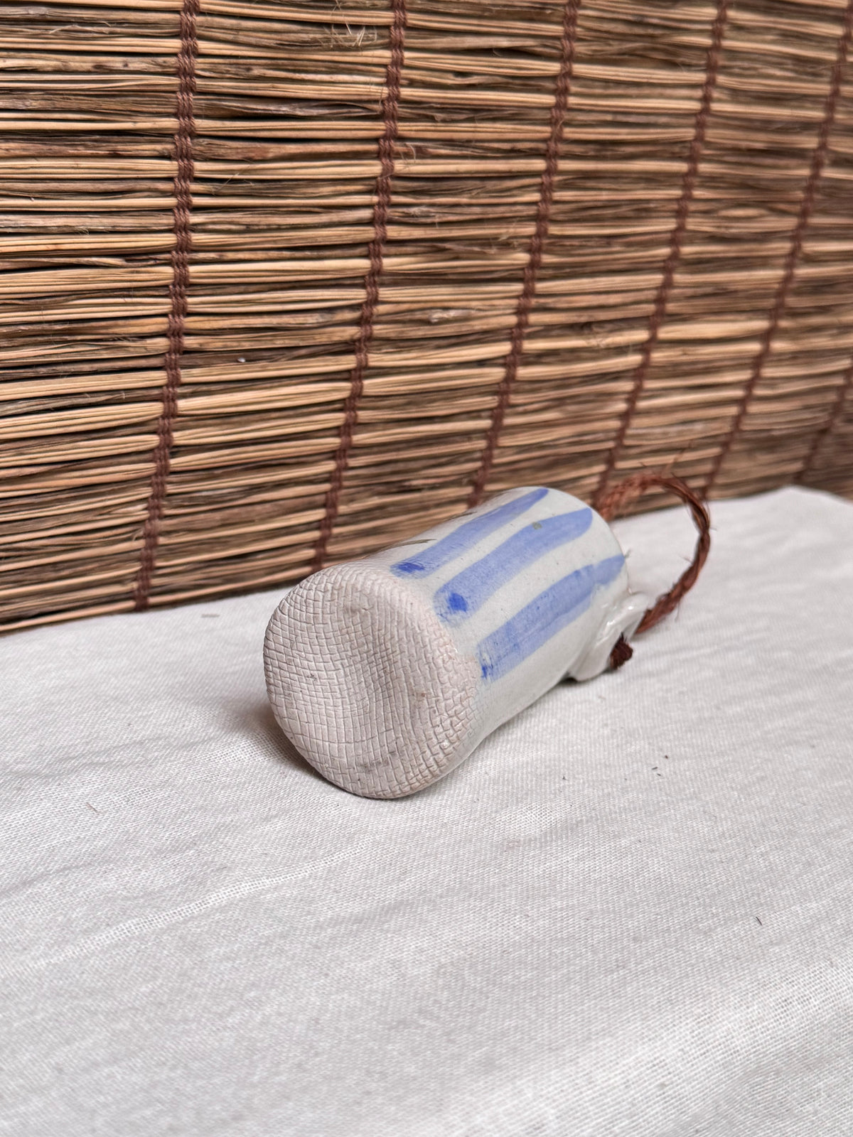 Japanese Mini Hanging Vase with Hand-Painted Leaf and Stripe Design
