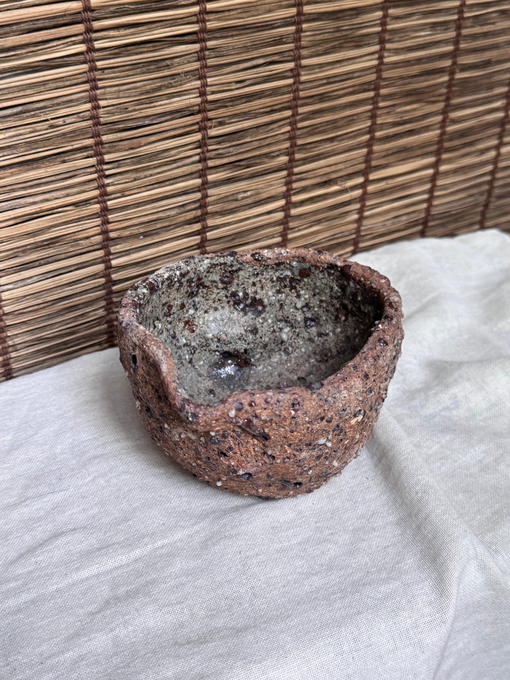Rustic Stoneware Bowl — Heavy Grogged Clay, "Stone-Skin" (Ishihada) Textured Surface, Organic Form