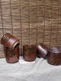 Tamba Ware Teacups (Yunomi), Set of 5 — Olive Ash Glaze Drips, Original Box