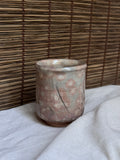 Hagi-yaki Blush Pink Ash Glaze Cup, Faceted Body, Unglazed Rim