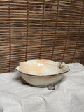 Hagi-yaki Leaf-Shaped Footed Bowl, Handled, Pink-Blush Ivory Glaze