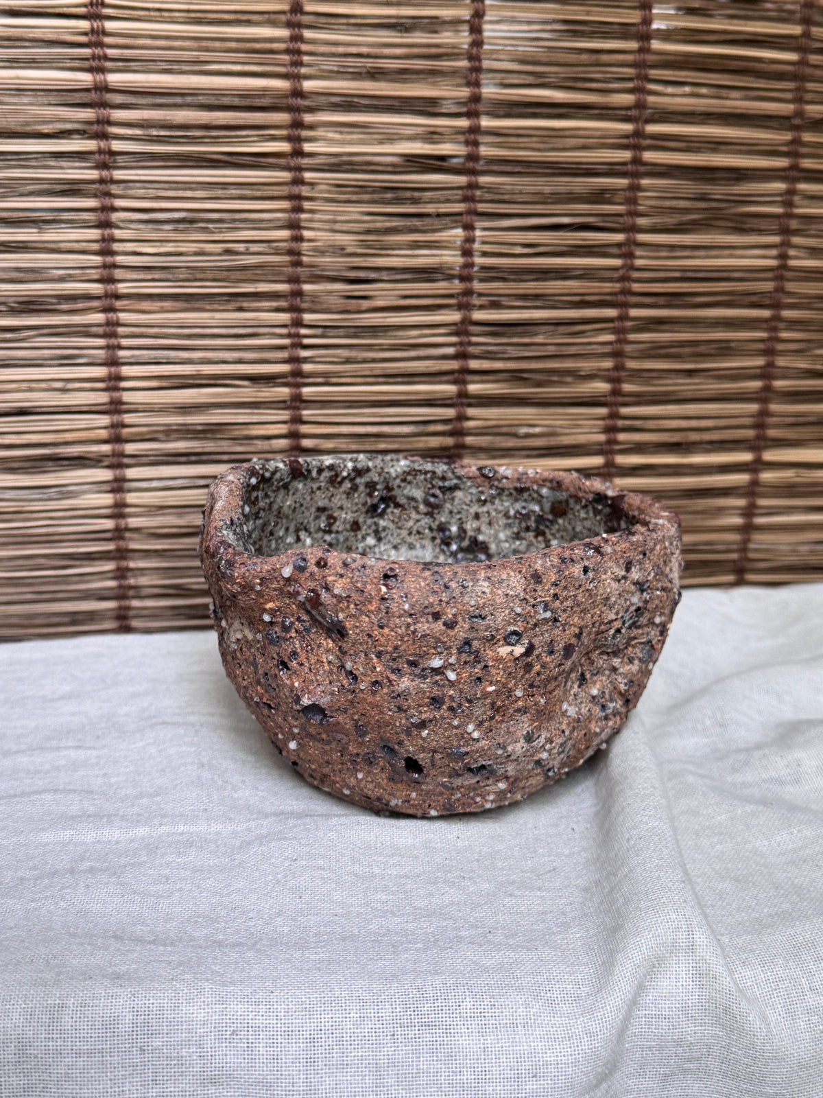Rustic Stoneware Bowl — Heavy Grogged Clay, "Stone-Skin" (Ishihada) Textured Surface, Organic Form