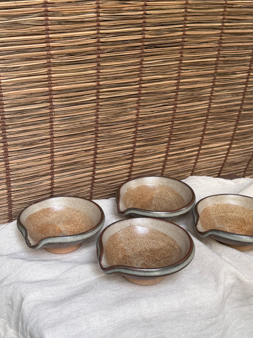 Japanese Mini Katakuchi, Set of 4 - Two-Tone Glaze, Footed Pouring Bowls