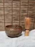Matcha Chawan — Ash Glaze with Iron Flashing, Rounded Form