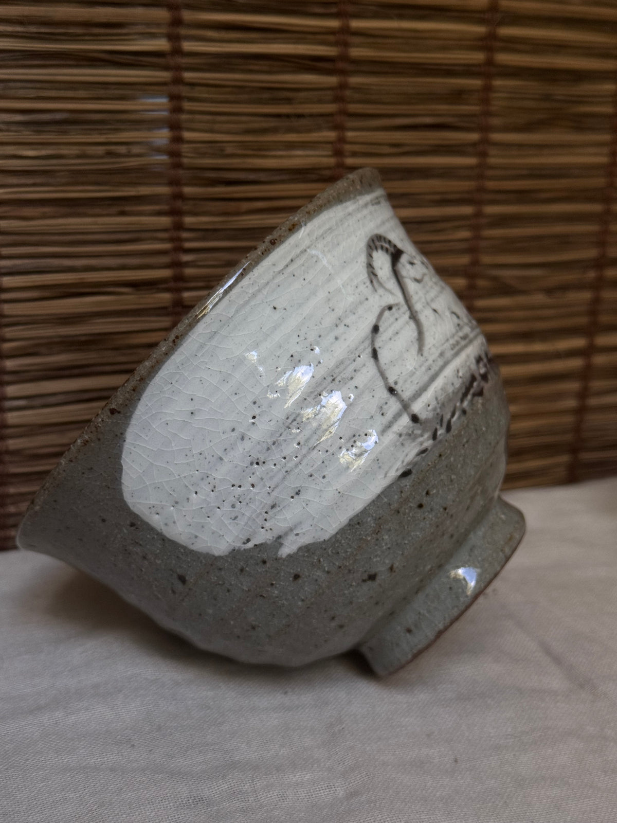 Karatsu Ware Zodiac Tea Bowl (Eto Chawan), Year of the Sheep 2027 — Hakeme Brushed Slip, Iron-Painted Sheep, Wooden Box