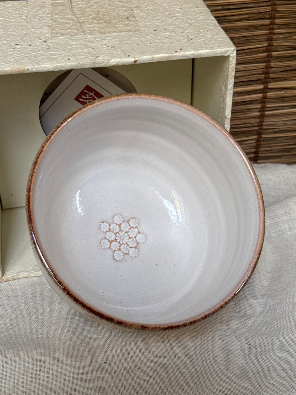 Kiyomizu Kyo-yaki Matcha Chawan by Ryoji — Hand-Painted Rapeseed Flower Design, Original Box