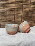 Hagi-Style Yunomi Tea Cups, Pair — Grey Ash Glaze with Iron-Spot