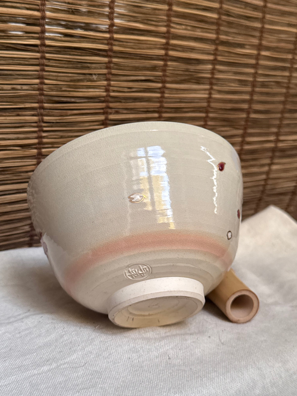 Kiyomizu Kyo-yaki Zenho Matcha Chawan — Hand-Painted Dropping Cherry Blossom, Original Box